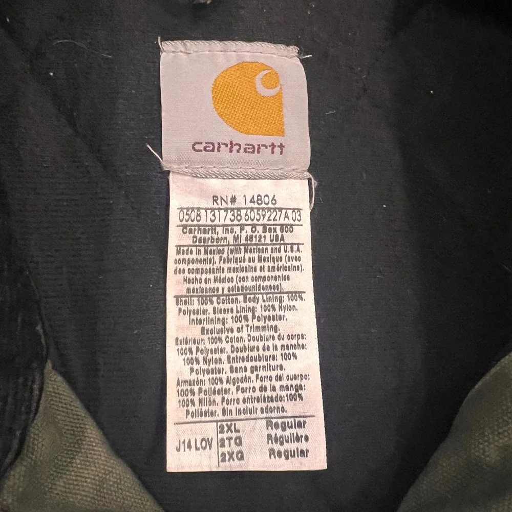 Vintage Carhartt J14 Santa Fe Jacket Loden Green Duck Canvas Flannel Lined 2XL